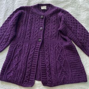 VTG Kilronan Merino Wool Cable‎ Knit Ireland Cardigan 3/4 Sleeve Women's Size M